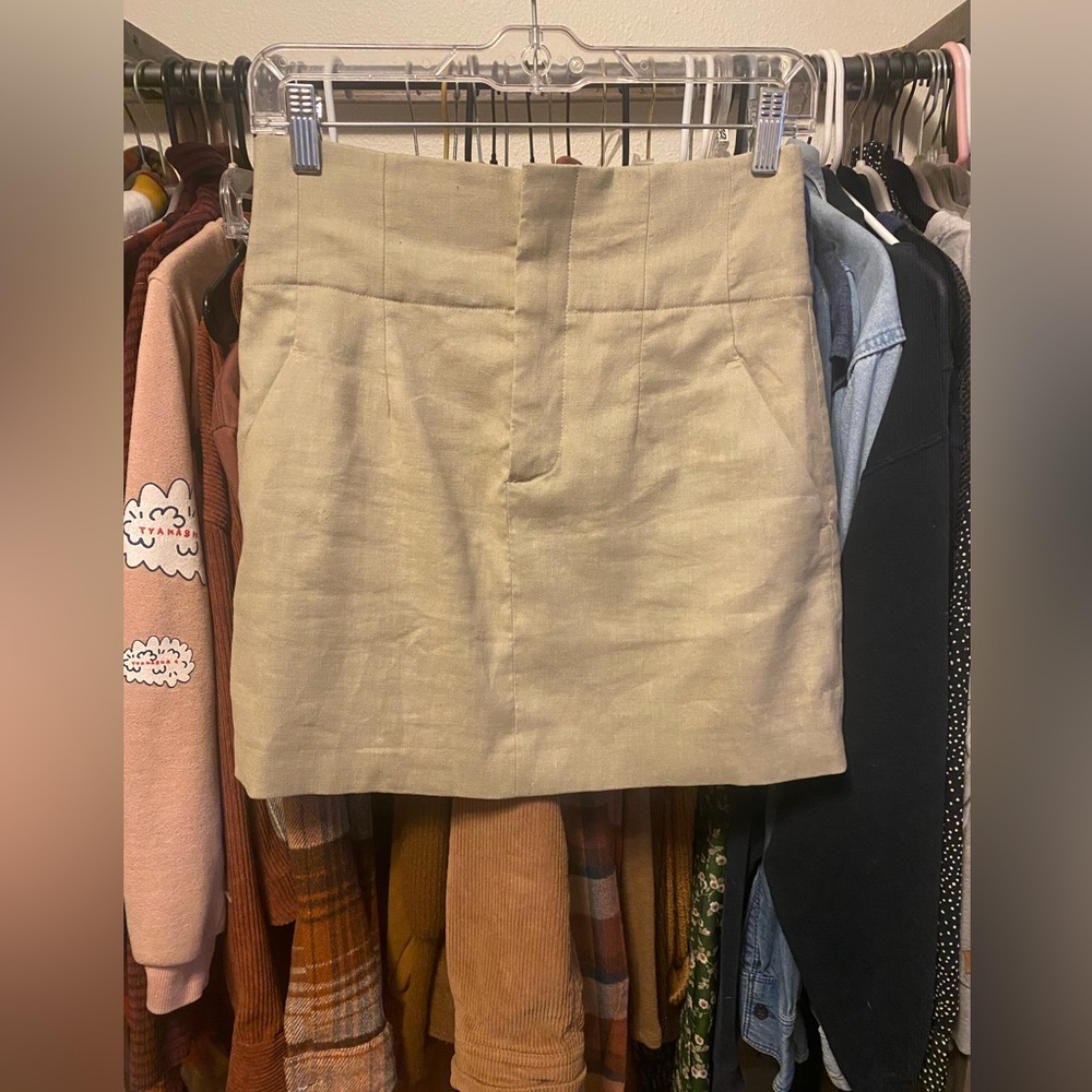 Zara Beige High Waisted Pencil Mini Skirt with Pockets